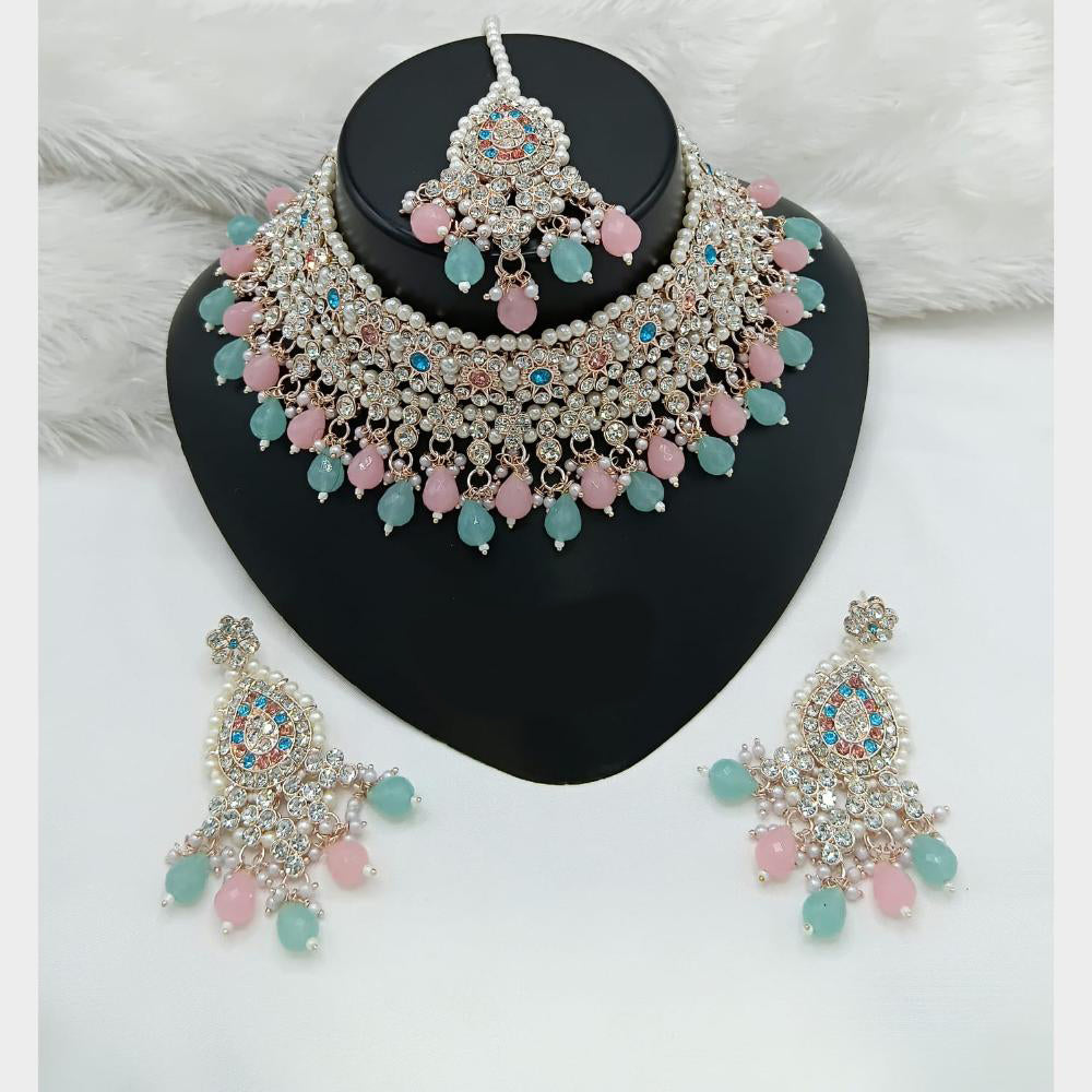 Lucentarts Jewellery Sparkle Austrian Stone Pearl And Beads Designer Choker Necklace Set