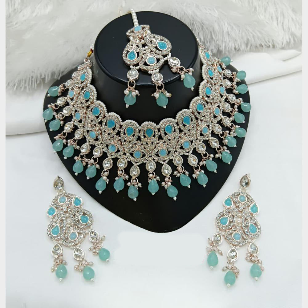 Lucentarts Jewellery Sparkle Austrian Stone Pearl And Beads Designer Choker Necklace Set