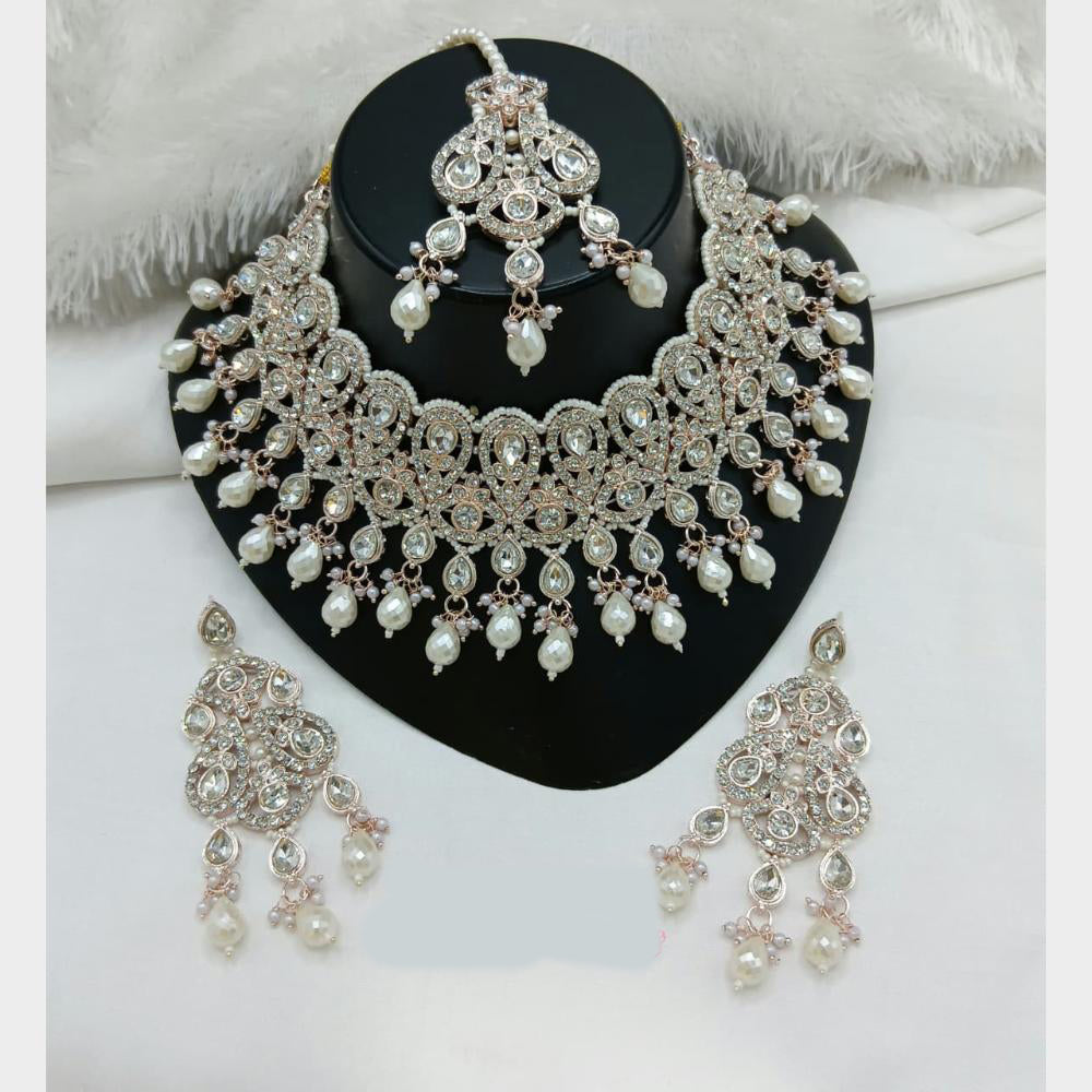 Lucentarts Jewellery Sparkle Austrian Stone Pearl And Beads Designer Choker Necklace Set