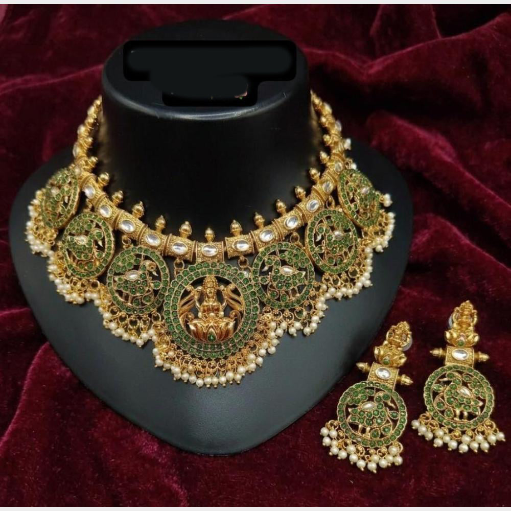 Lucentarts Jewellery Heritage Pota Stone And Pearl Temple Choker Necklace Set