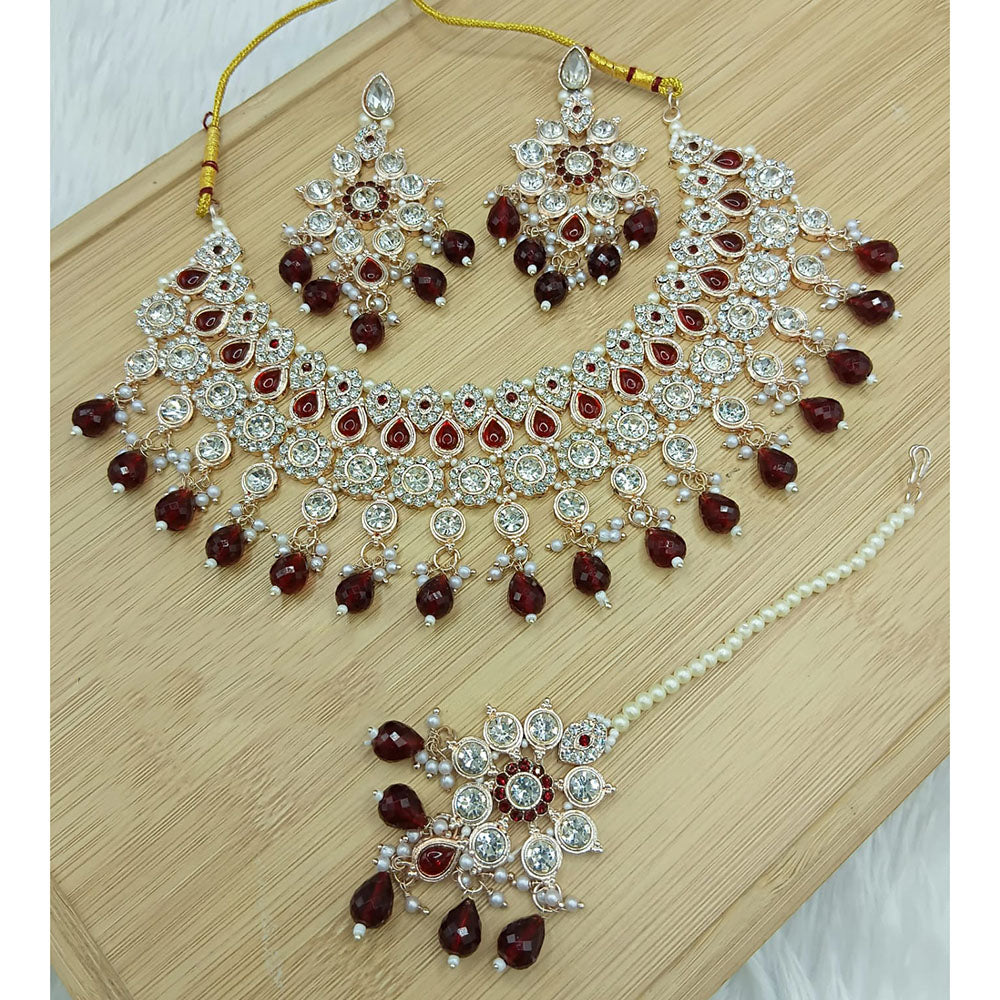 Lucentarts Jewellery Sparkle Austrian Stone Pearl And Beads Designer Necklace Set