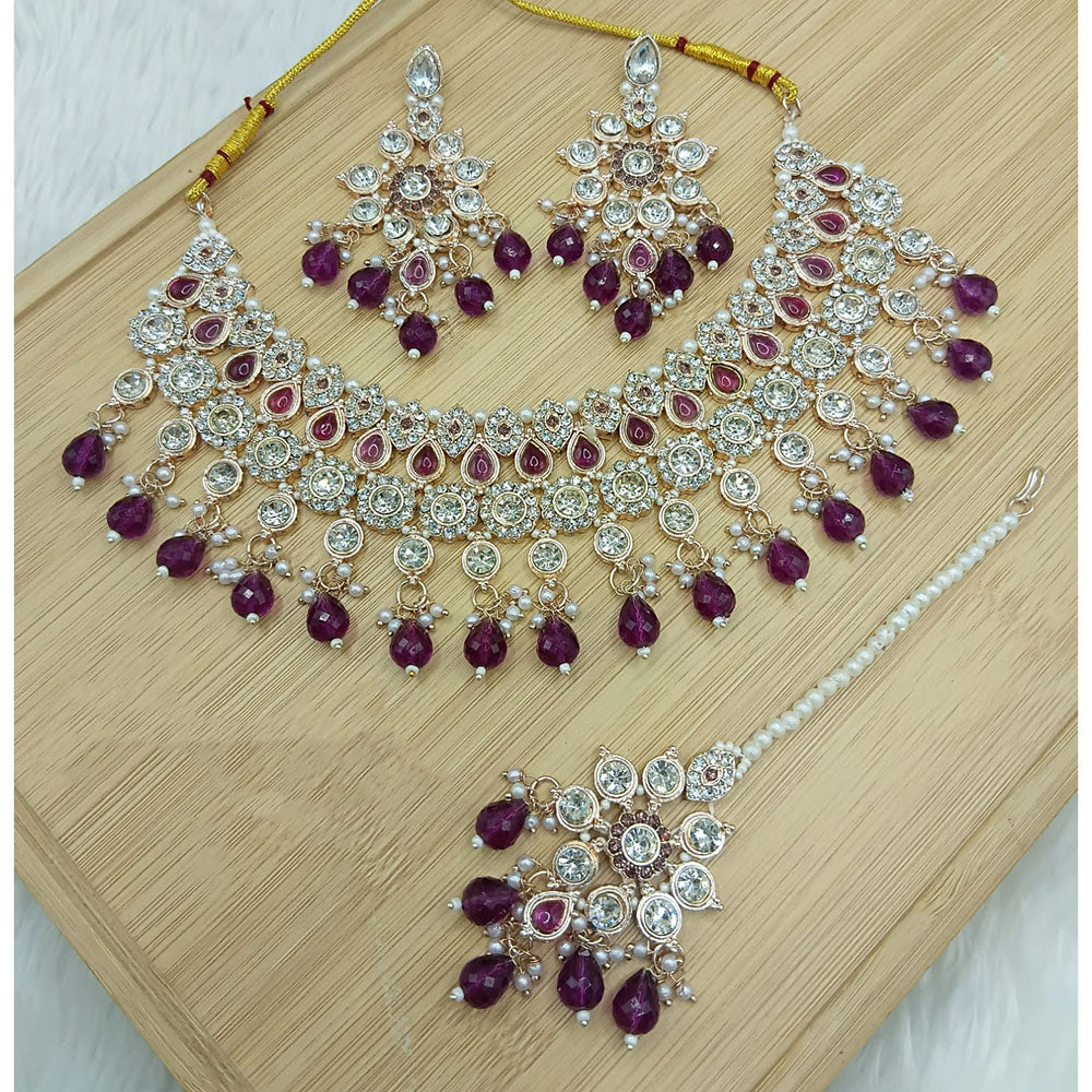 Lucentarts Jewellery Sparkle Austrian Stone Pearl And Beads Designer Necklace Set