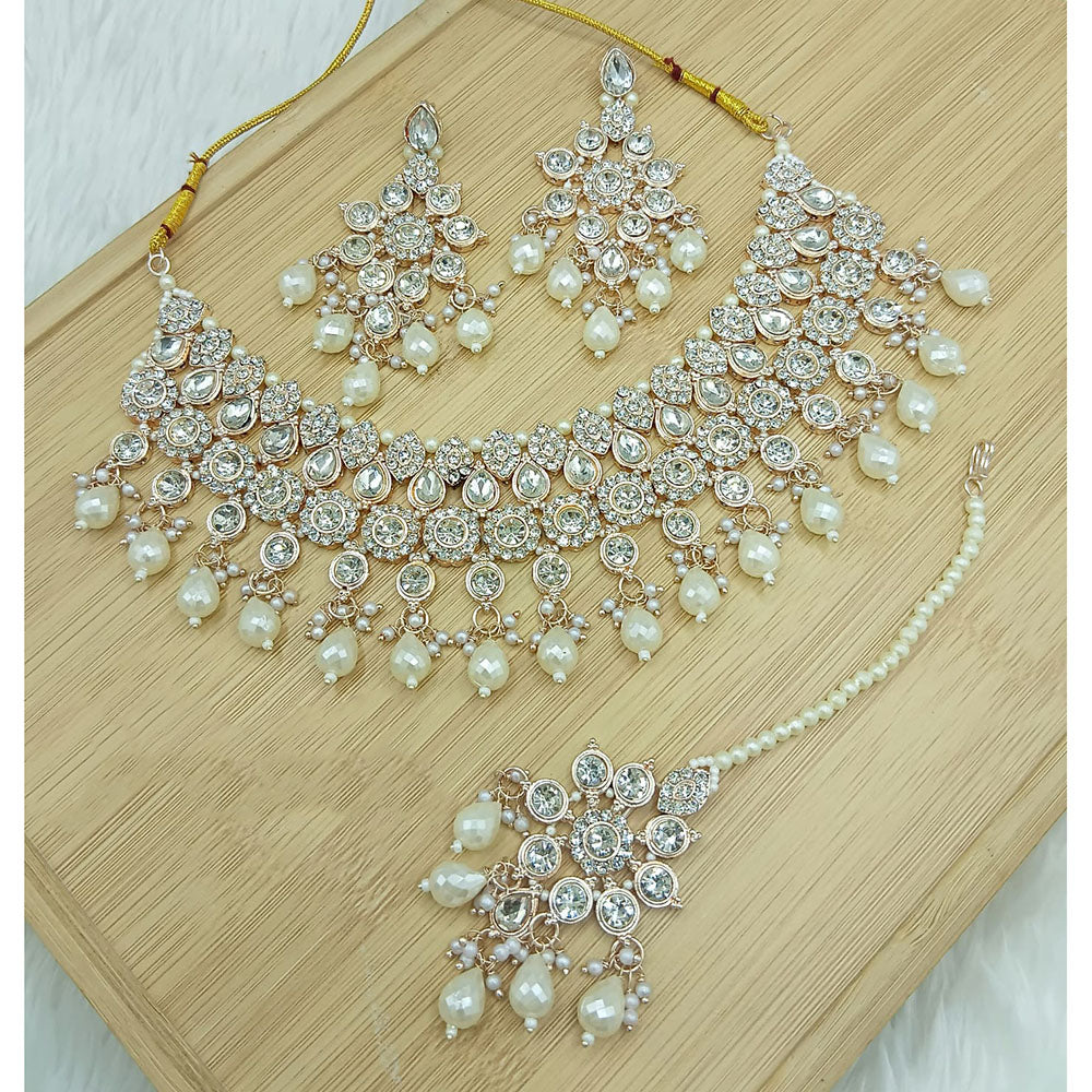 Lucentarts Jewellery Sparkle Austrian Stone Pearl And Beads Designer Necklace Set