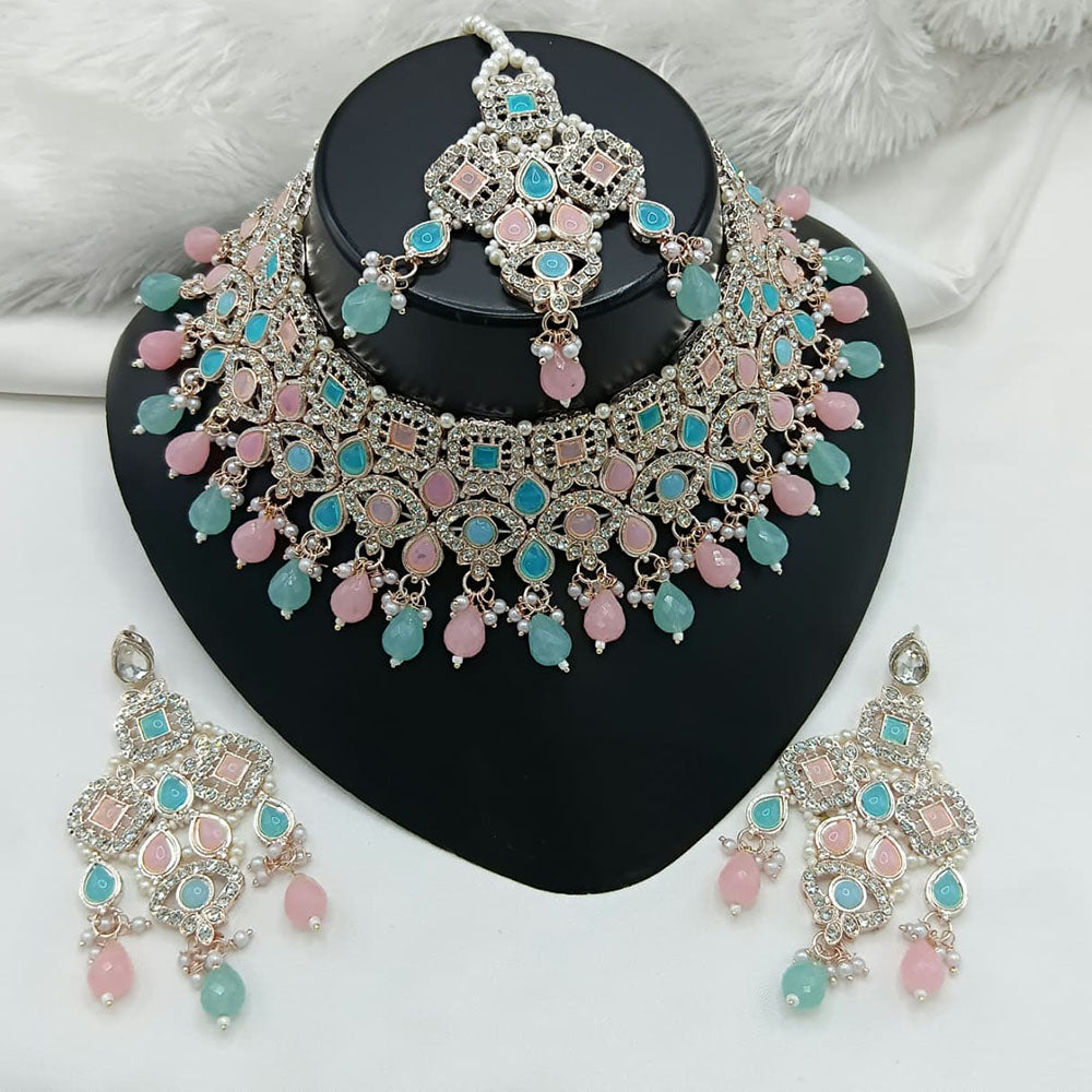 Lucentarts Jewellery Sparkle Austrian Stone Pearl And Beads Designer Choker Necklace Set