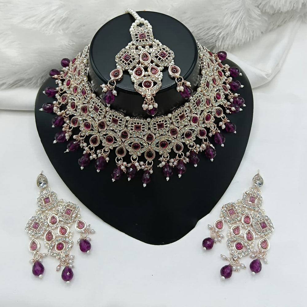 Lucentarts Jewellery Sparkle Austrian Stone Pearl And Beads Designer Choker Necklace Set