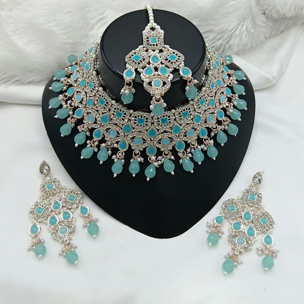 Lucentarts Jewellery Sparkle Austrian Stone Pearl And Beads Designer Choker Necklace Set