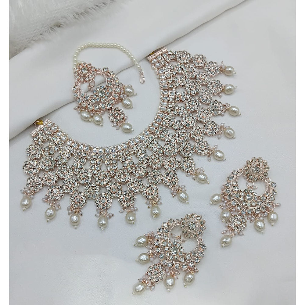 Lucentarts Jewellery Sparkle Austrian Stone Pearl And Beads Designer Choker Necklace Set