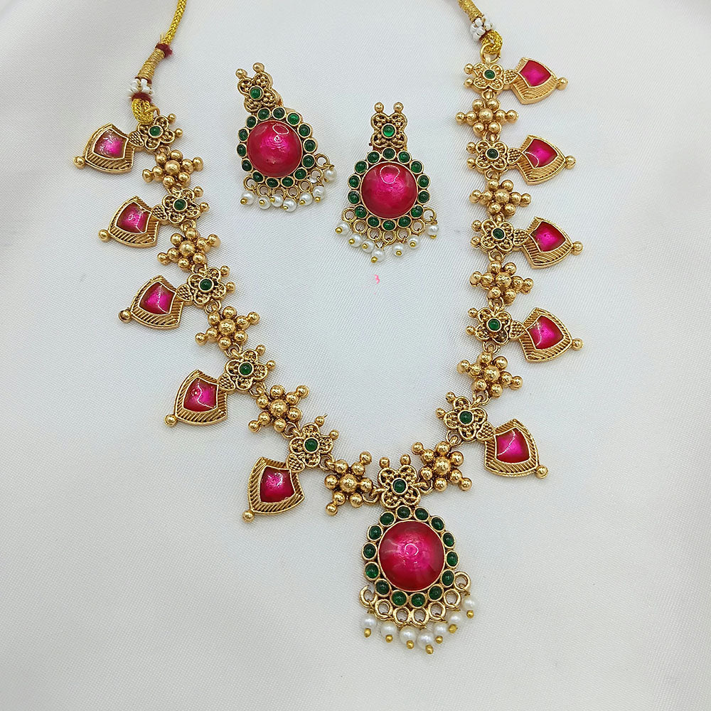Lucentarts Jewellery Elegant Pota Stone And Pearl Necklace Set