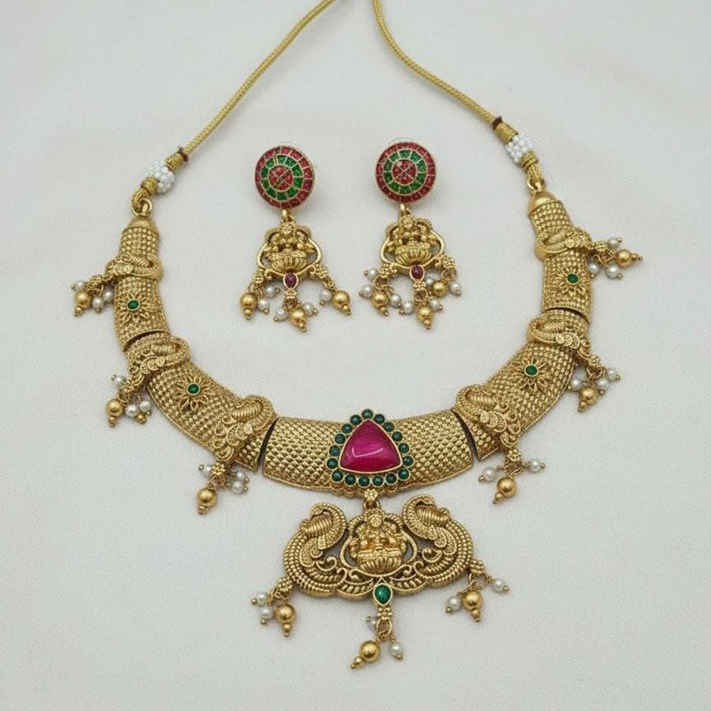 Lucentarts Jewellery Elegant Pota Stone And Pearl Temple Necklace Set