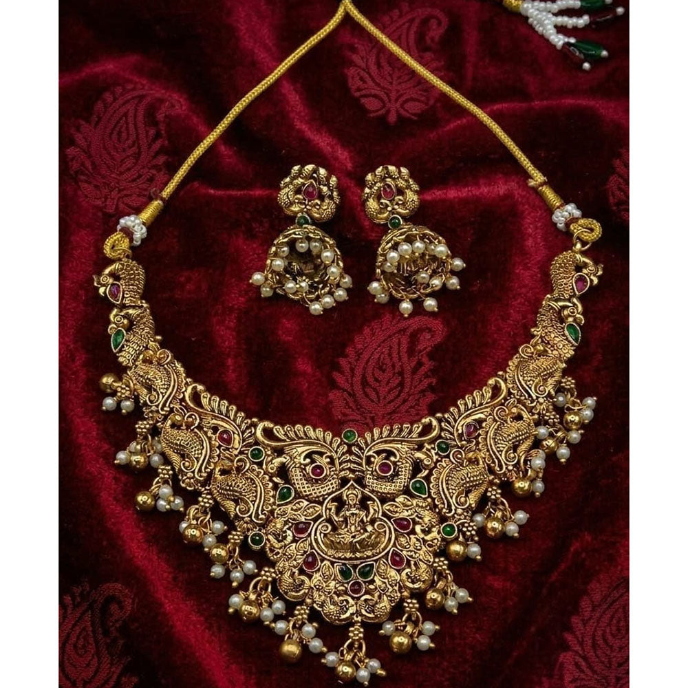 Lucentarts Jewellery Heritage Pota Stone And Pearl Temple Necklace Set