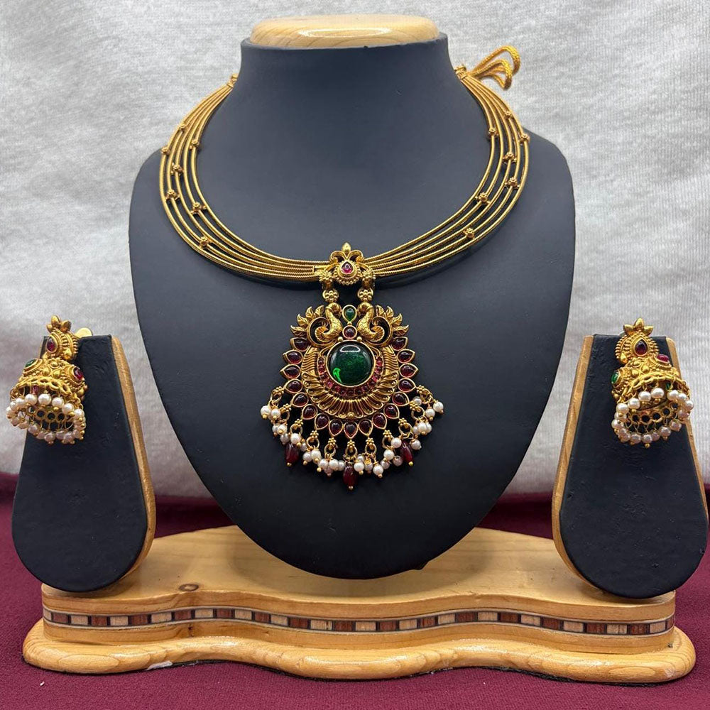 Lucentarts Jewellery Gold Plated Pota Stone And Pearl Choker Necklace Set