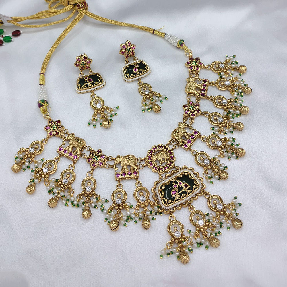 Lucentarts Jewellery Heritage Pota Stone And Pearl Necklace Set