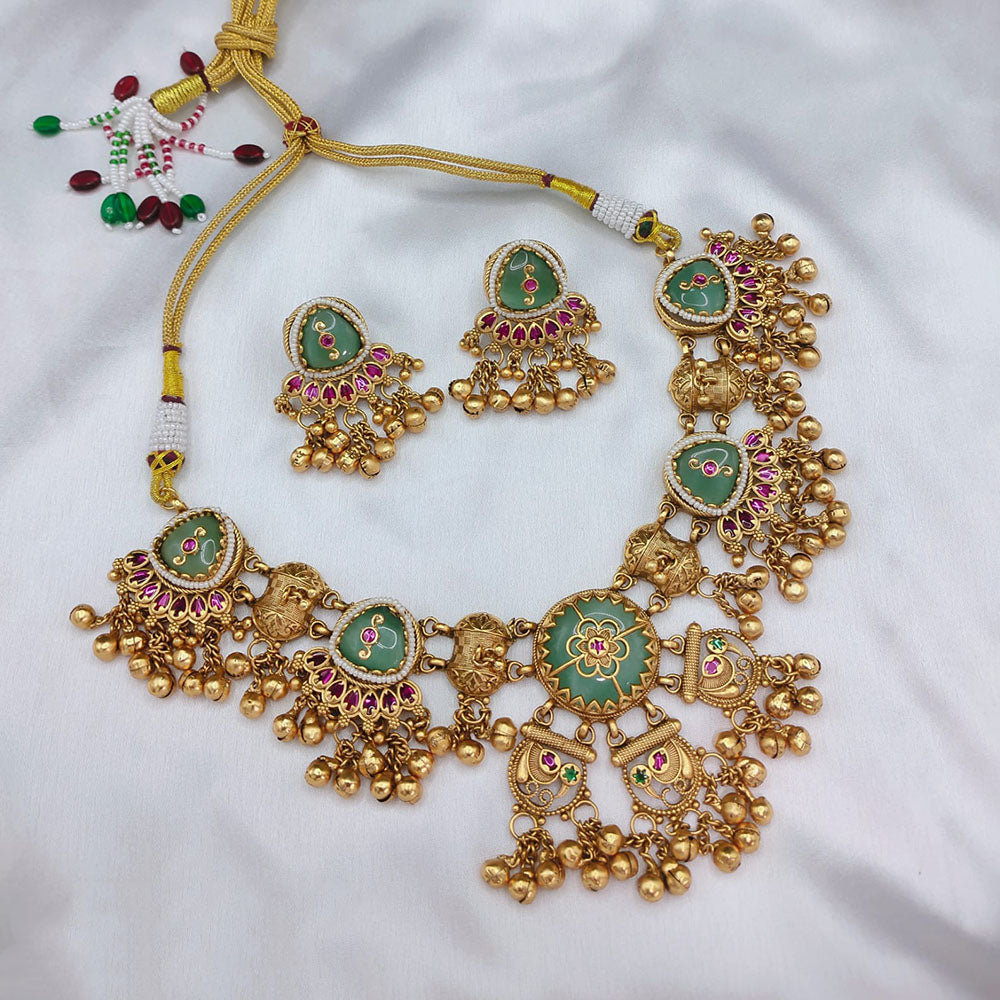 Lucentarts Jewellery Heritage Pota Stone And Pearl Necklace Set