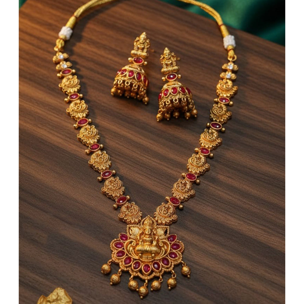Lucentarts Jewellery Heritage Pota Stone And Beads Temple Long Necklace Set