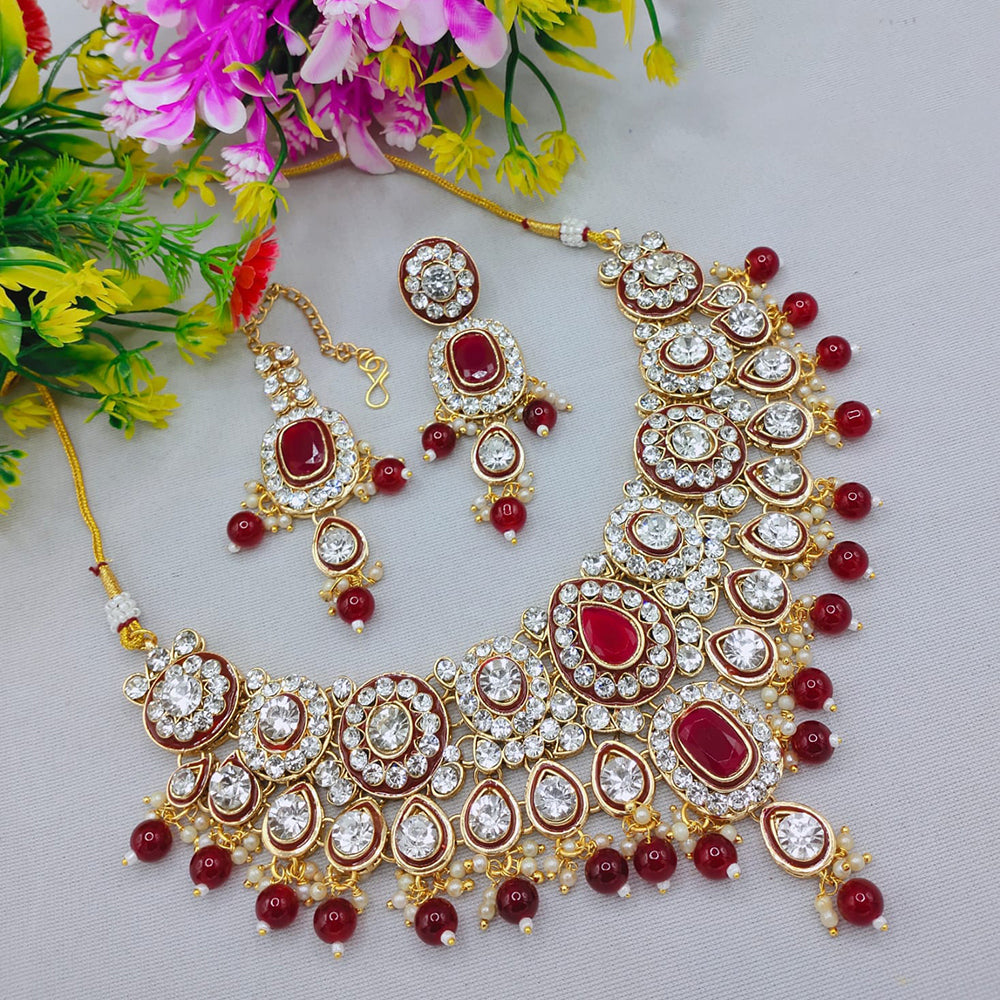 Lucentarts Jewellery Sparkle Austrian Stone Pearl And Beads Designer Choker Necklace Set