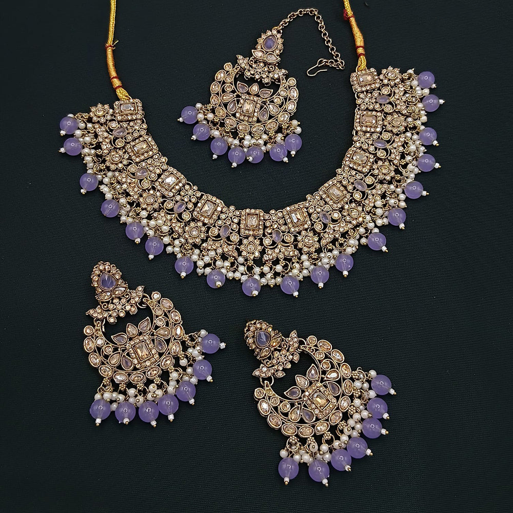 Lucentarts Jewellery Designer Crystal Stone Pearl And Beads Choker Necklace Set