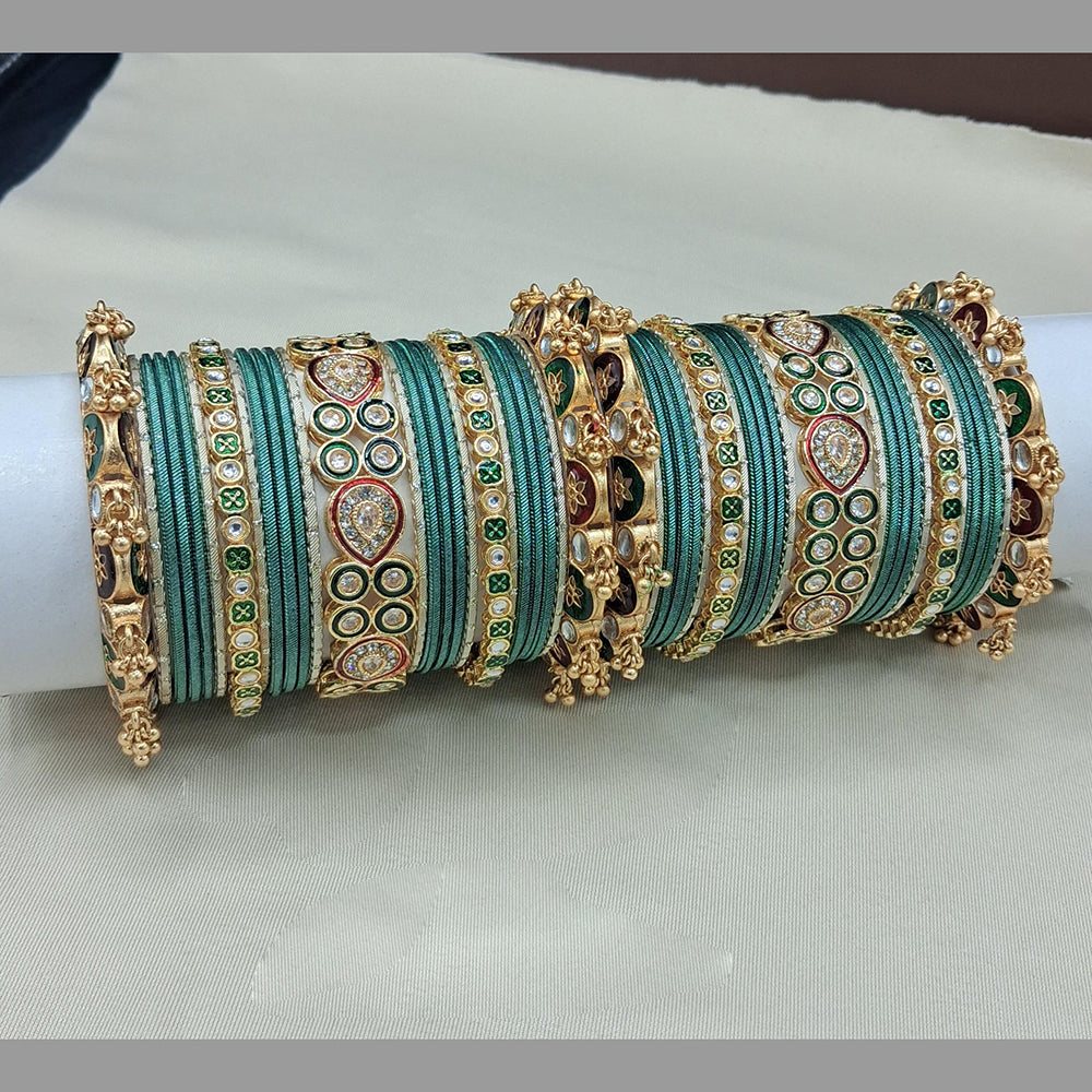 Lucentarts Jewellery Gold Plated Crystal Stone And Pearl Meenakari Bangles Set