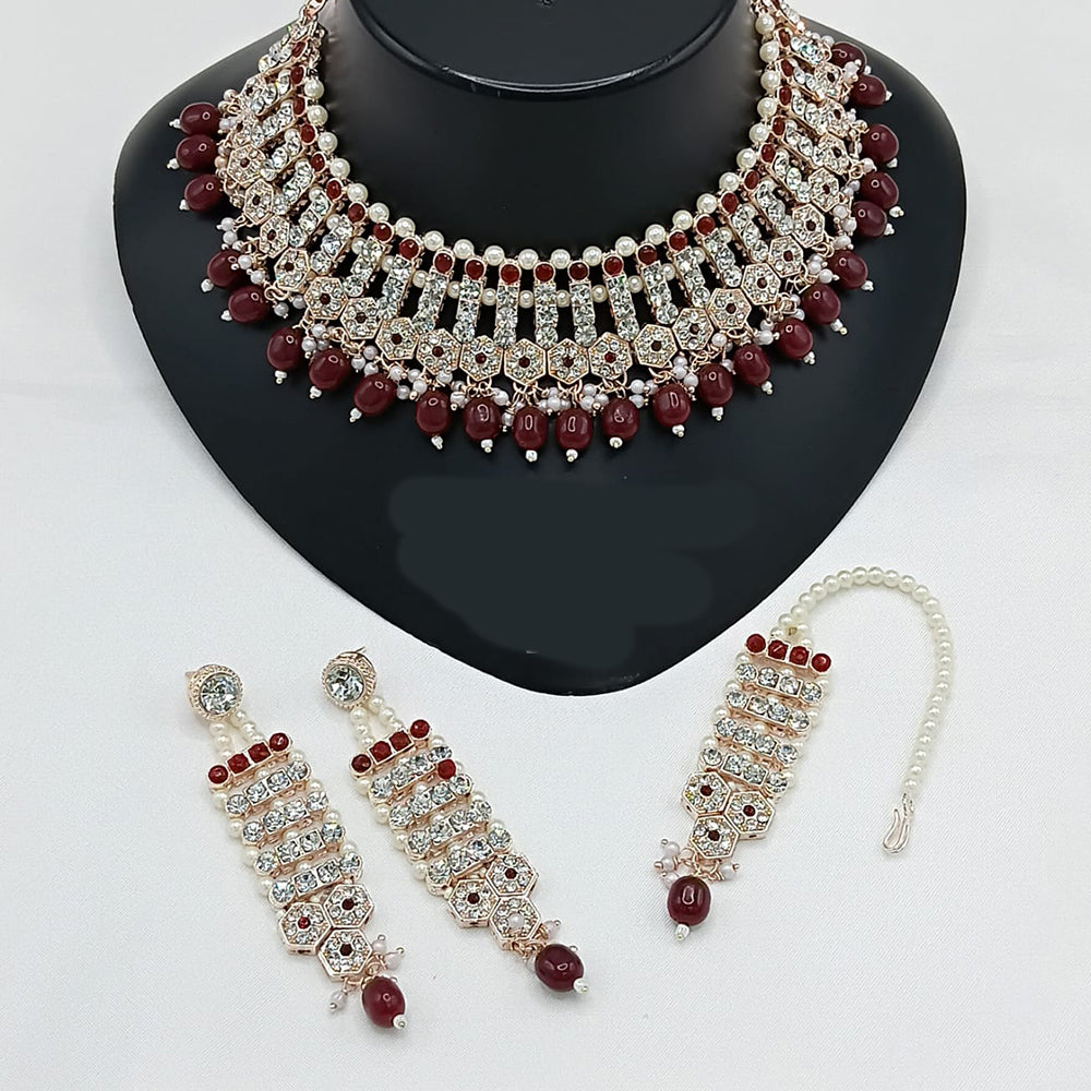 Lucentarts Jewellery Sparkle Austrian Stone Pearl And Beads Designer Choker Necklace Set