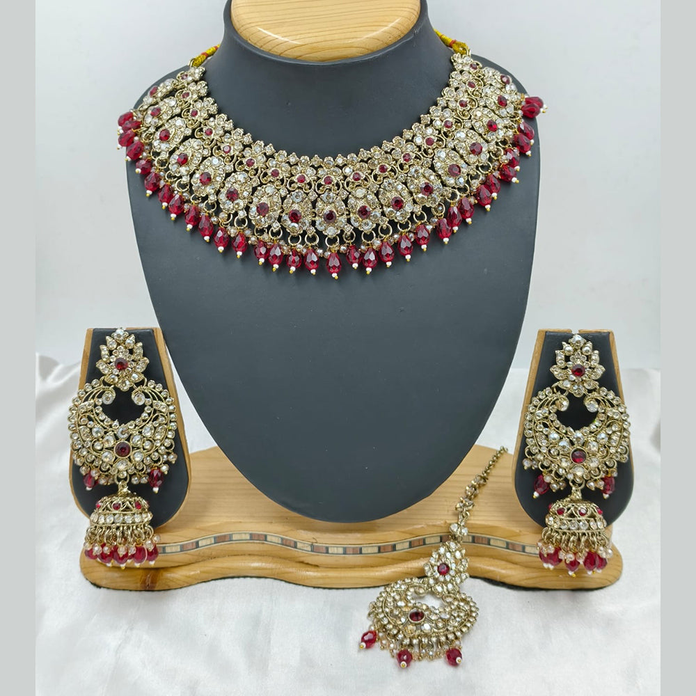 Lucentarts Jewellery Sparkle Austrian Stone Pearl And Beads Designer Choker Necklace Set
