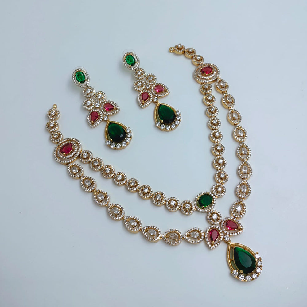 Lucentarts Jewellery Royal Look American Diamond Double Layer Necklace Set