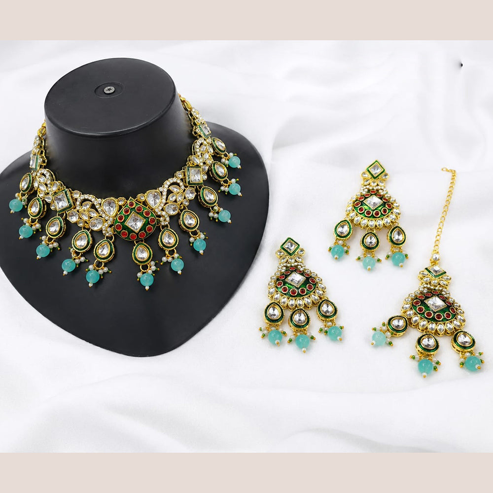 Lucentarts Jewellery Premium Crystal Stone And Beads Necklace Set With Maang Tikka