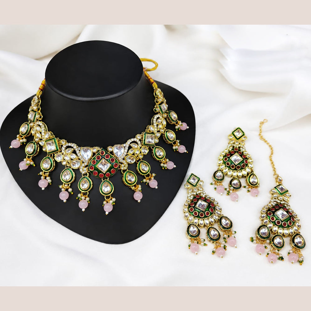 Lucentarts Jewellery Premium Crystal Stone And Beads Necklace Set With Maang Tikka