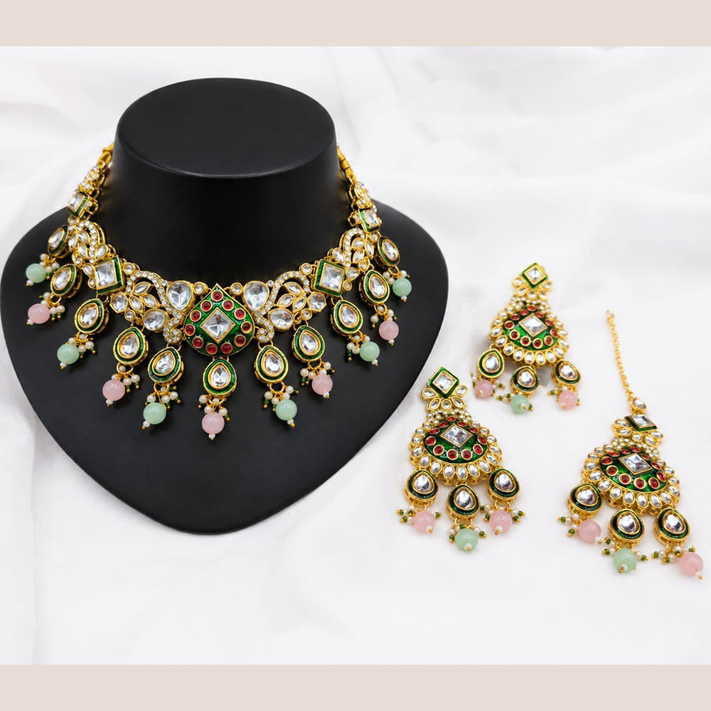 Lucentarts Jewellery Premium Crystal Stone And Beads Necklace Set With Maang Tikka