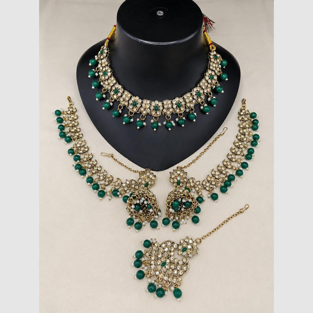 Lucentarts Jewellery Premium Crystal Stone And Beads Necklace Set With Maang Tikka