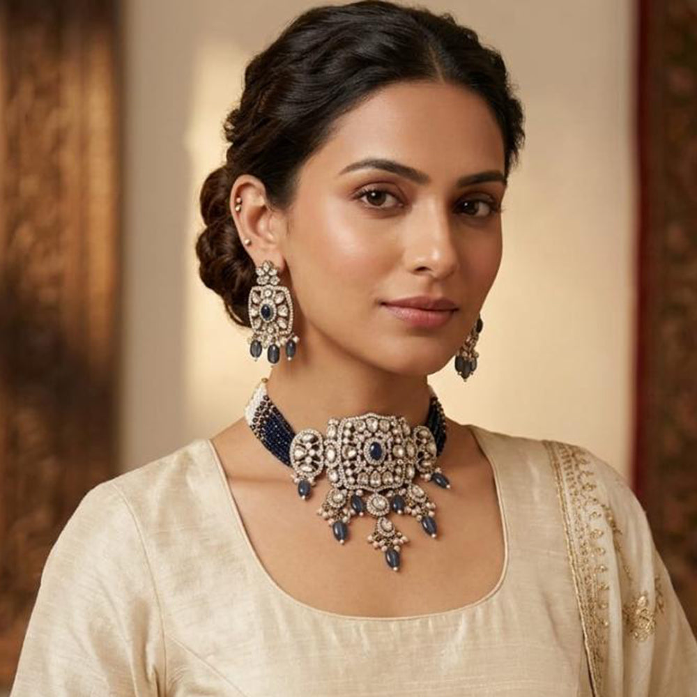 Lucentarts Jewellery Designer Polki Kundan Stone And Beads Choker Necklace Set