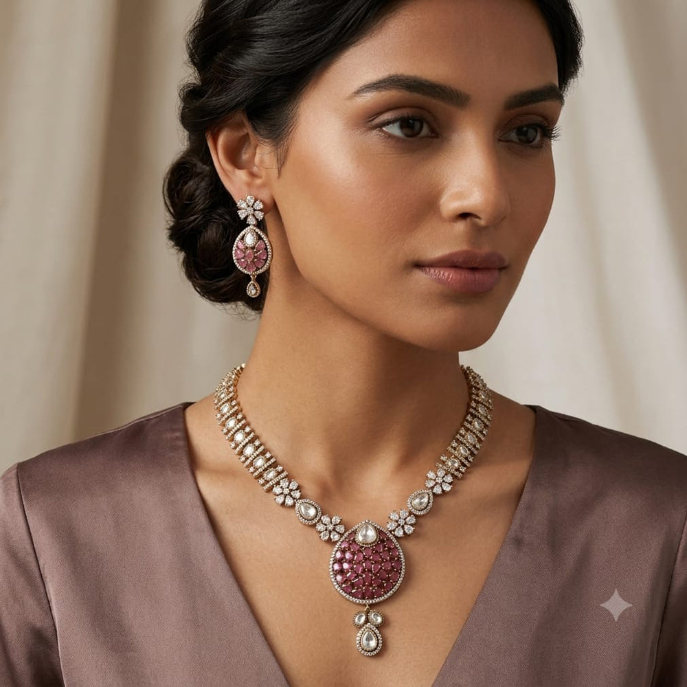 Lucentarts Jewellery Sparkling American Diamond Necklace Set for Women
