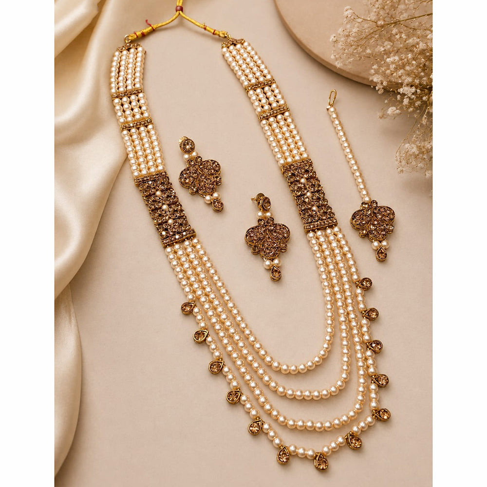 Lucentarts Jewellery Gold Plated Crystal Stone And Beads Necklace Set