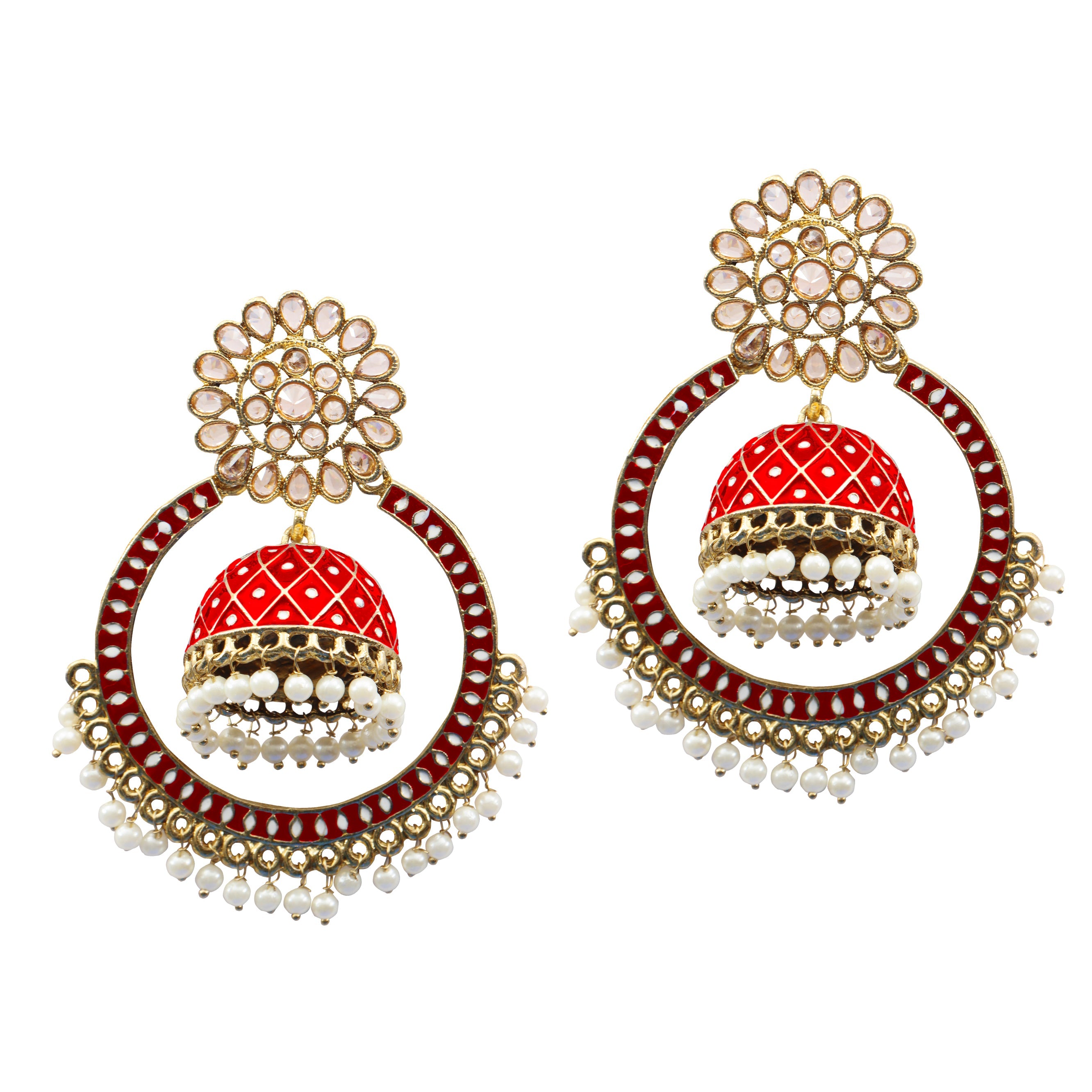 Darshana Jewels Crystal And Meenakari Jhumki Earrings