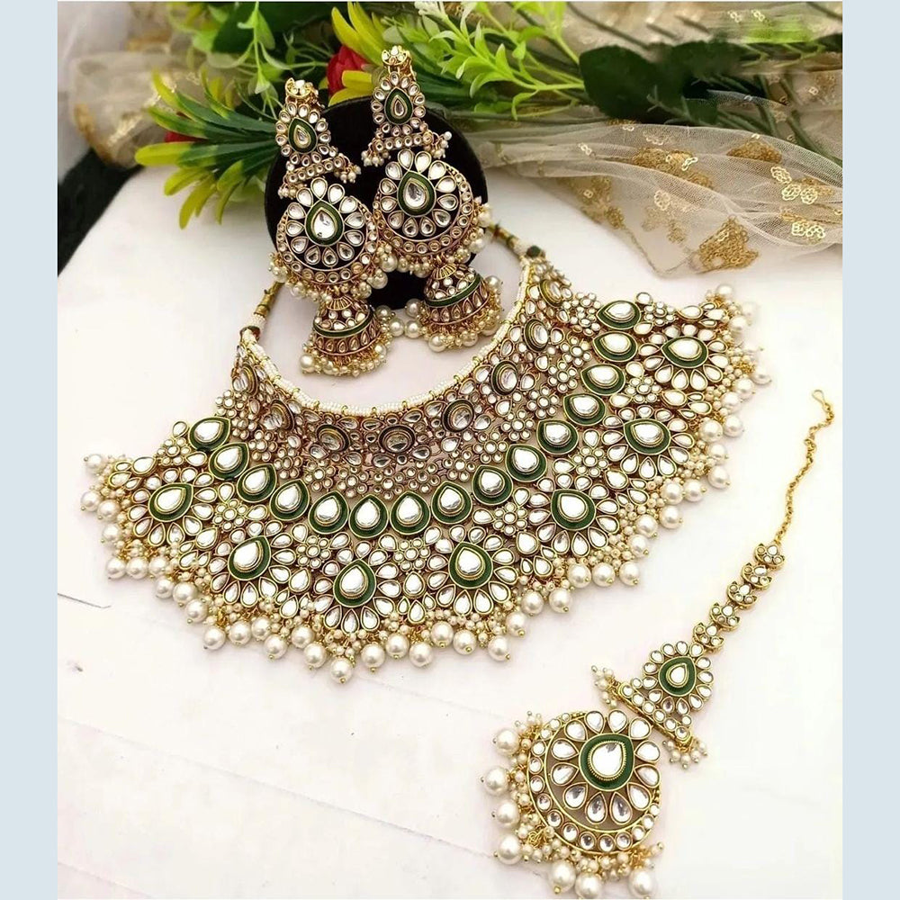 Sai Fashion Gold Plated Kundan And Meenakari Choker Necklace Set