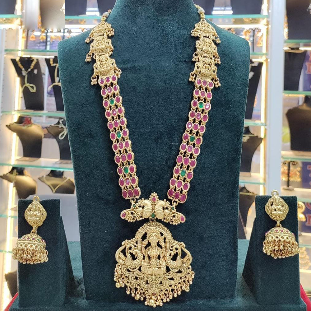 Sai Fashion Gold Plated Pota Stone Temple Long Necklace Set