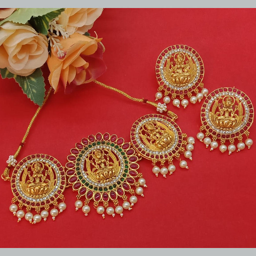 Sai Fashion Gold Plated Pota Stone Temple Choker Necklace Set