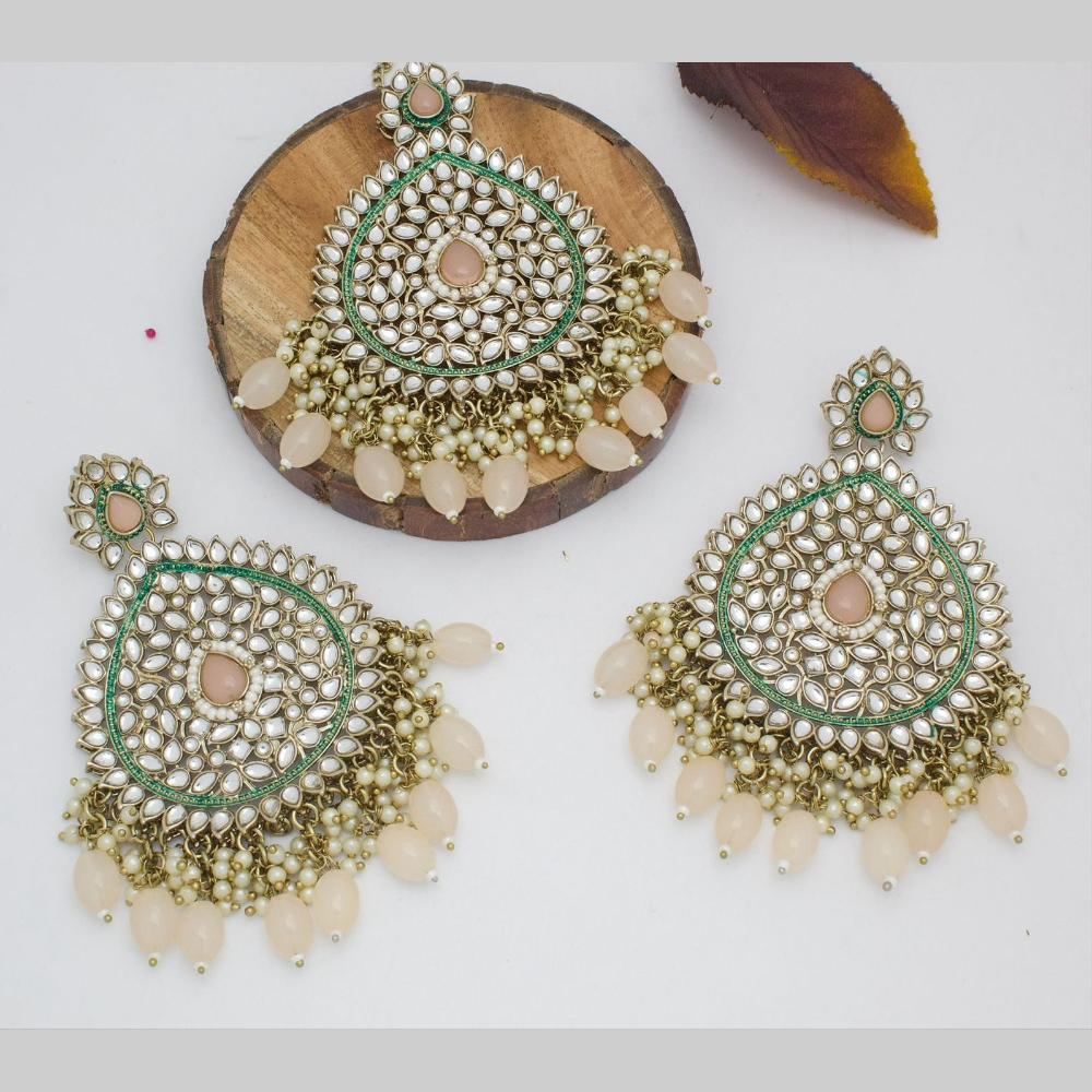 Sai Fashion Gold Plated Kundan Stone And Pearls Earrings With Maangtikka