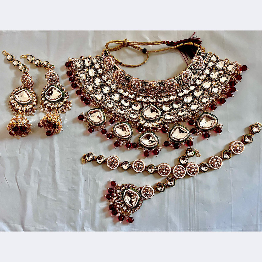 Sai Fashion Gold Plated Kundan Stone And Beads Necklace Set