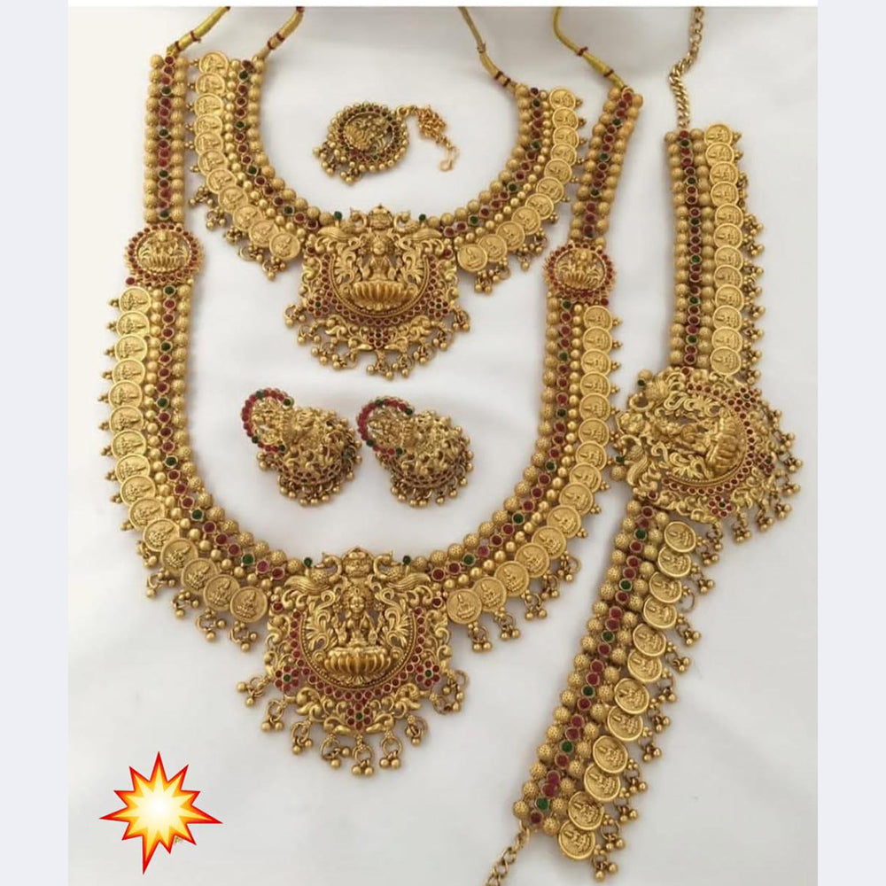 Sai Fashion Gold Plated Pota Stone Temple Necklace Combo Set