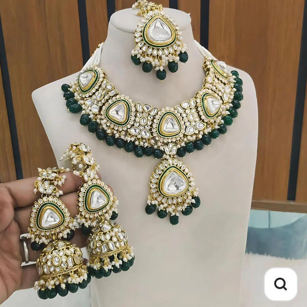 Sai Fashion Gold Plated Kundan Stone And Beads Necklace Set