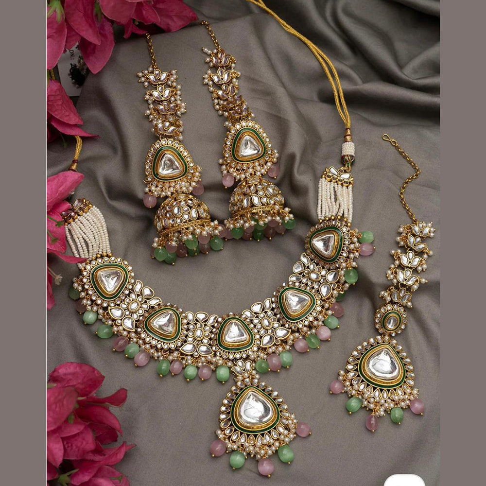 Sai Fashion Gold Plated Kundan Stone And Beads Necklace Set