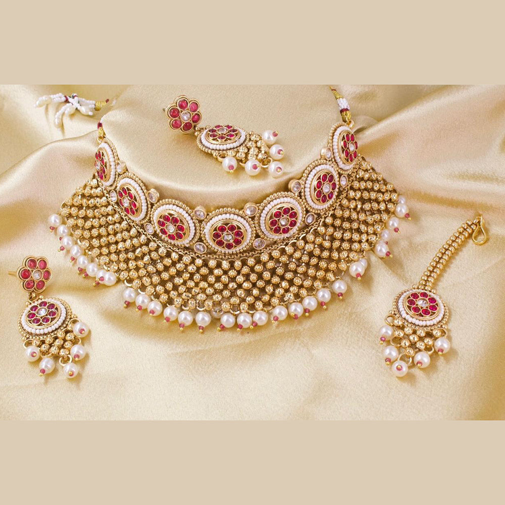 Sai Fashion Gold Plated Pota Stone And Beads Choker Necklace Set