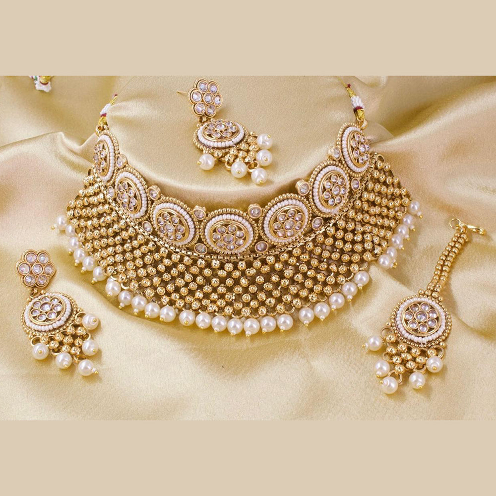 Sai Fashion Gold Plated Pota Stone And Beads Choker Necklace Set