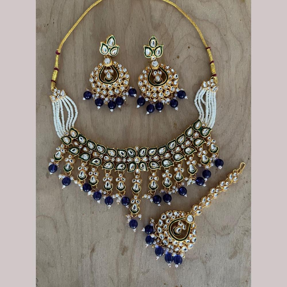 Sai Fashion Gold Plated Kundan Stone And Beads Meenakari Necklace Set