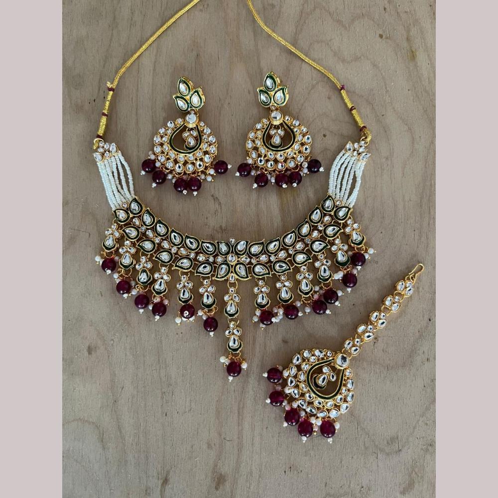 Sai Fashion Gold Plated Kundan Stone And Beads Meenakari Necklace Set