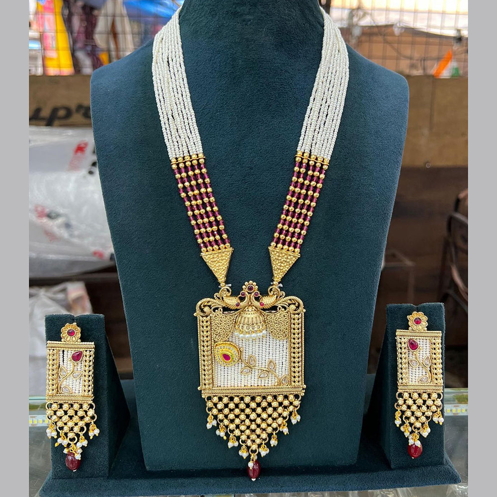 Sai Fashion Gold Plated Pota Stone And Pearl Meenakari Necklace Set
