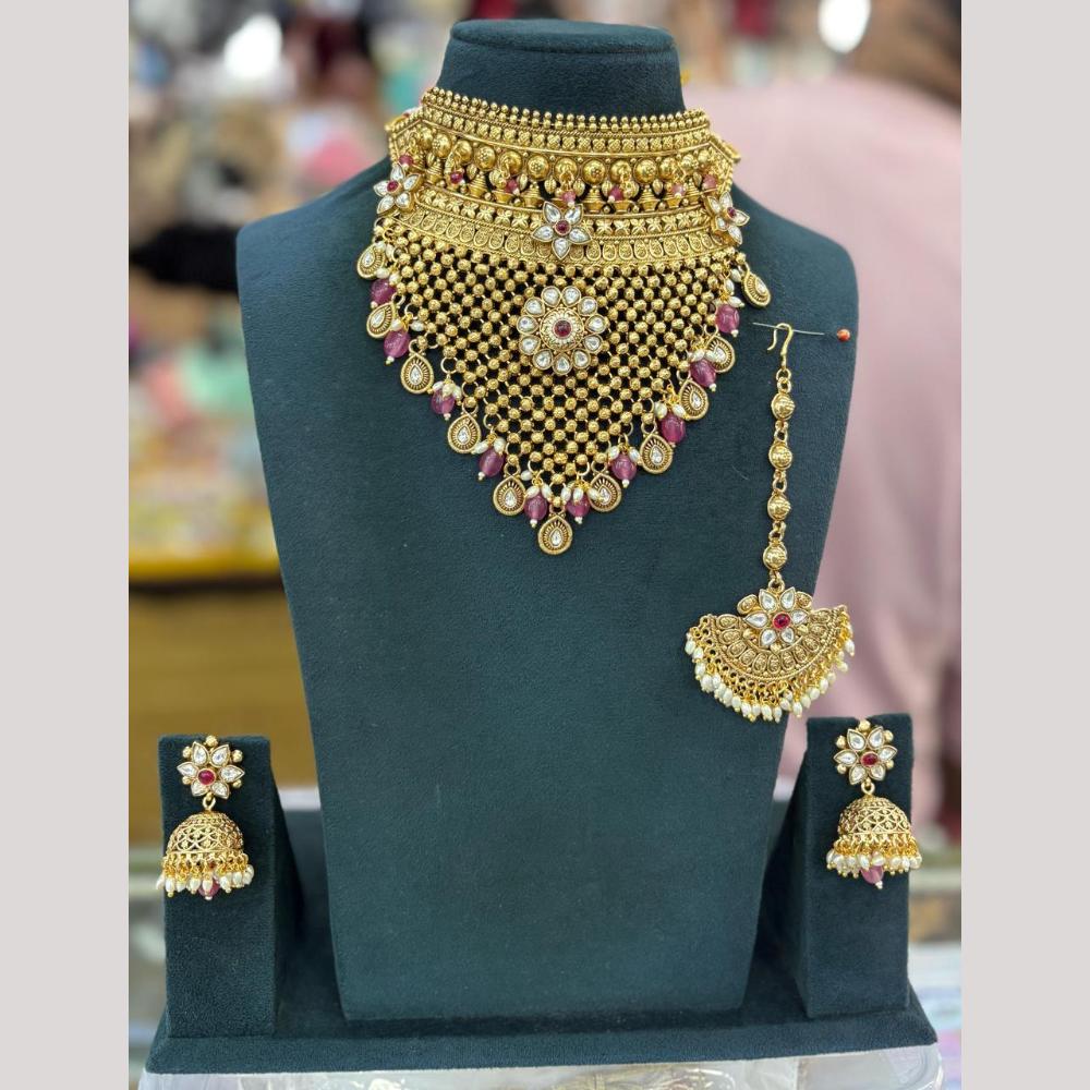 Sai Fashion Gold Plated Kundan Stone And Beads Choker Necklace Set
