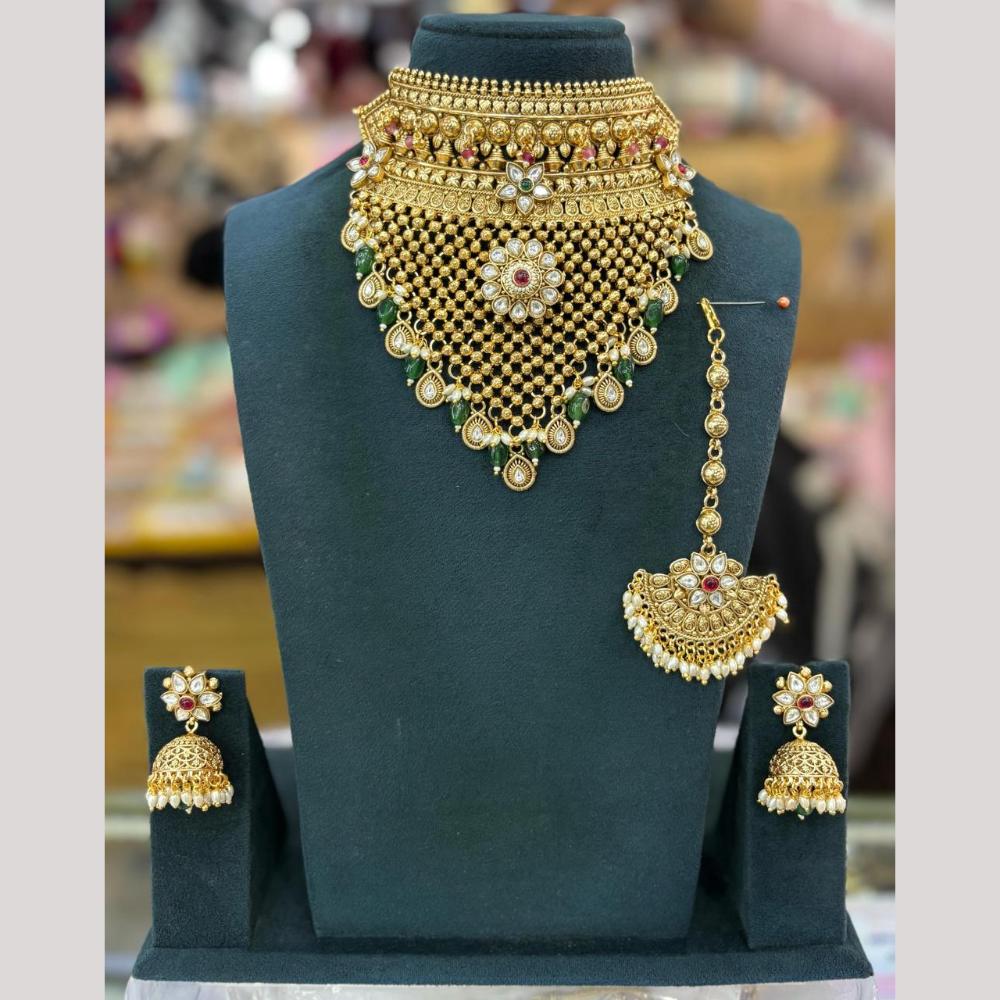 Sai Fashion Gold Plated Kundan Stone And Beads Choker Necklace Set