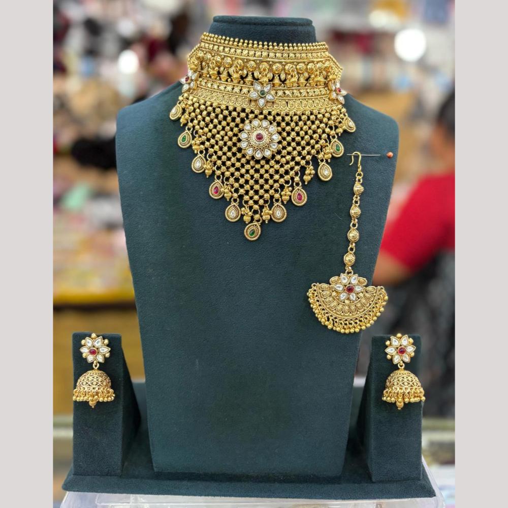 Sai Fashion Gold Plated Kundan Stone And Beads Choker Necklace Set