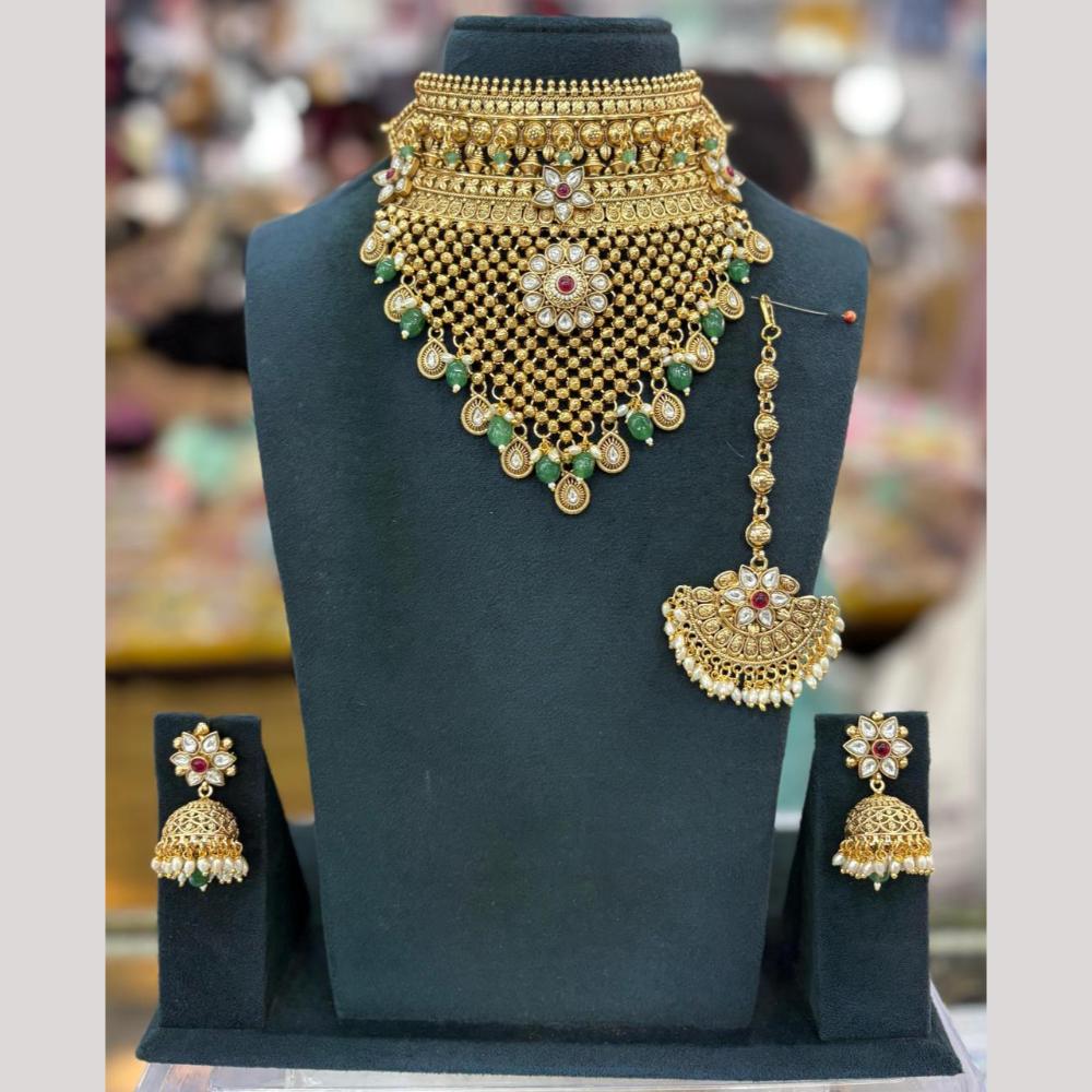 Sai Fashion Gold Plated Kundan Stone And Beads Choker Necklace Set