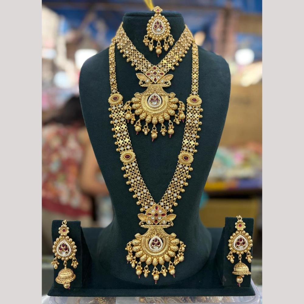 Sai Fashion Gold Plated Kundan Stone And Beads Double Necklace Set